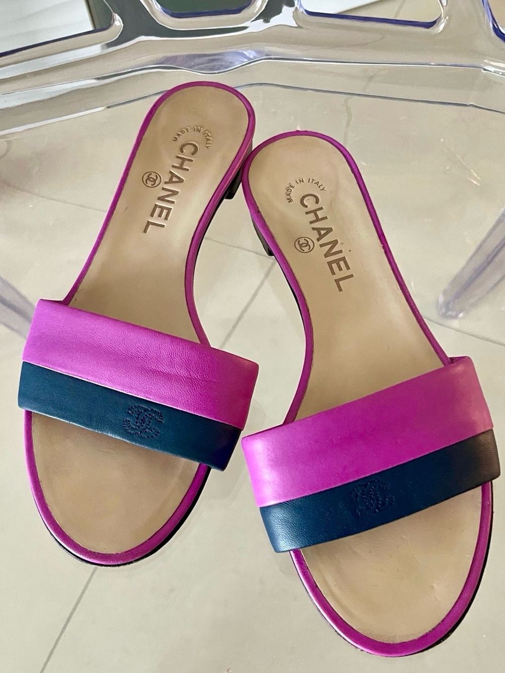 CHANEL Leather Slide Mules EU 38